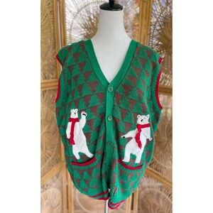 Blizzard Bay Ugly Sweater Christmas Vest with Embroidered Polar Bears L